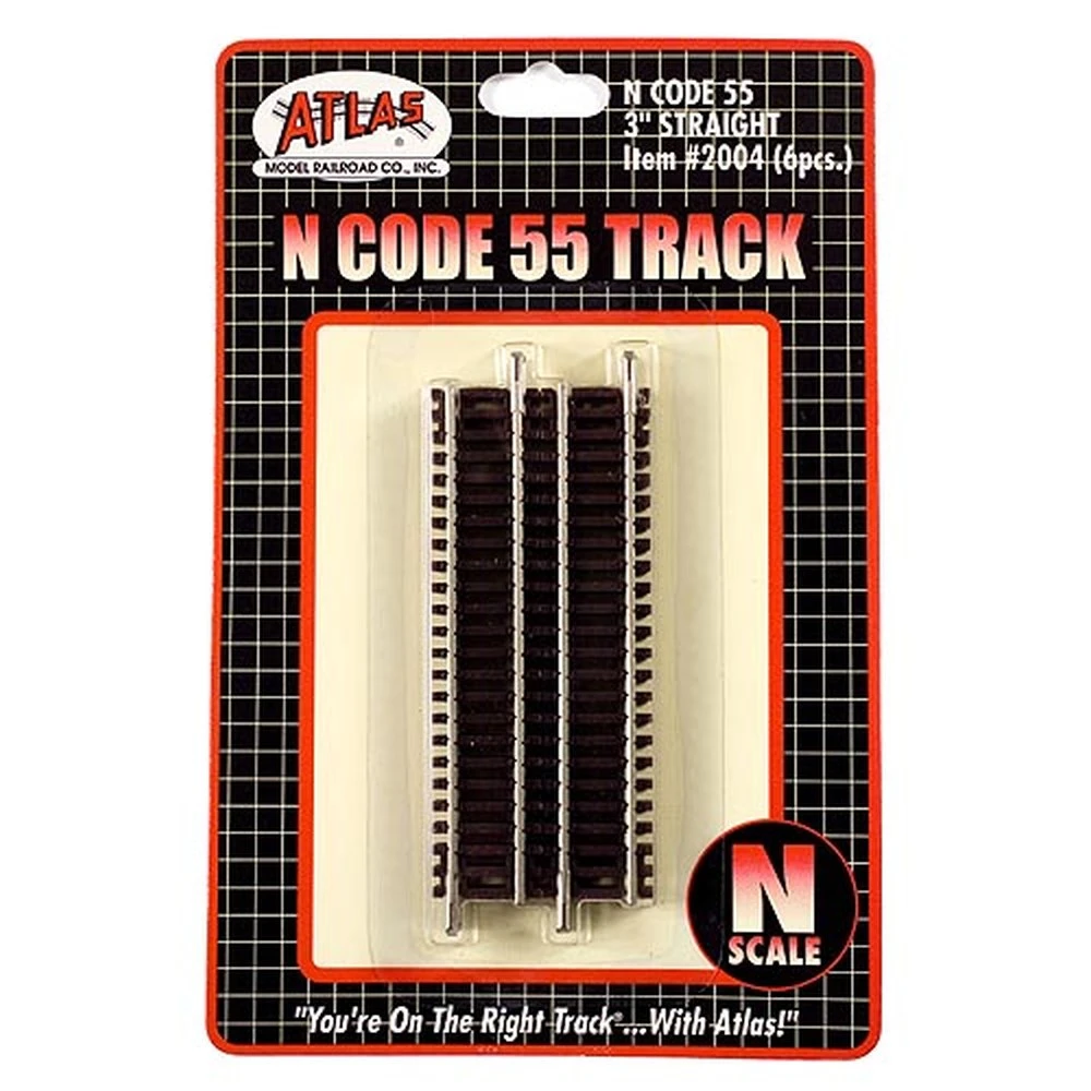 Atlas Code 55 Track W/Nickel-Silver Rail & Brown Ties -- 3" Straight Pkg(6) - N 1 Atlas Code 55 Track W/Nickel-Silver Rail & Brown Ties -- 3" Straight Pkg(6) - N