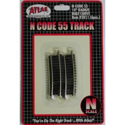 Atlas Code 55 Track W/Nickel-Silver Rail & Brown Ties -- 10" Radius Half Curve Pkg(6) - N