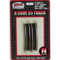 Atlas Code 55 Track W/Nickel-Silver Rail & Brown Ties -- 13-3/4" Radius Half Curve Pkg(6) - N