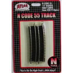 Atlas Code 55 Track W/Nickel-Silver Rail & Brown Ties -- 15" Radius Half Curve Pkg(6) - N