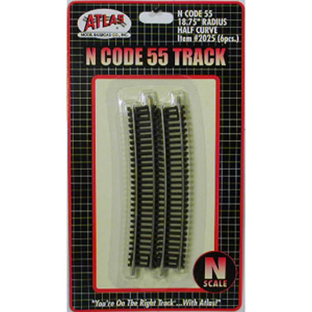 Atlas Code 55 Track W/Nickel-Silver Rail & Brown Ties -- 18-3/4" Radius Half Curve Pkg(6) - N 1 Atlas Code 55 Track W/Nickel-Silver Rail & Brown Ties -- 18-3/4" Radius Half Curve Pkg(6) - N