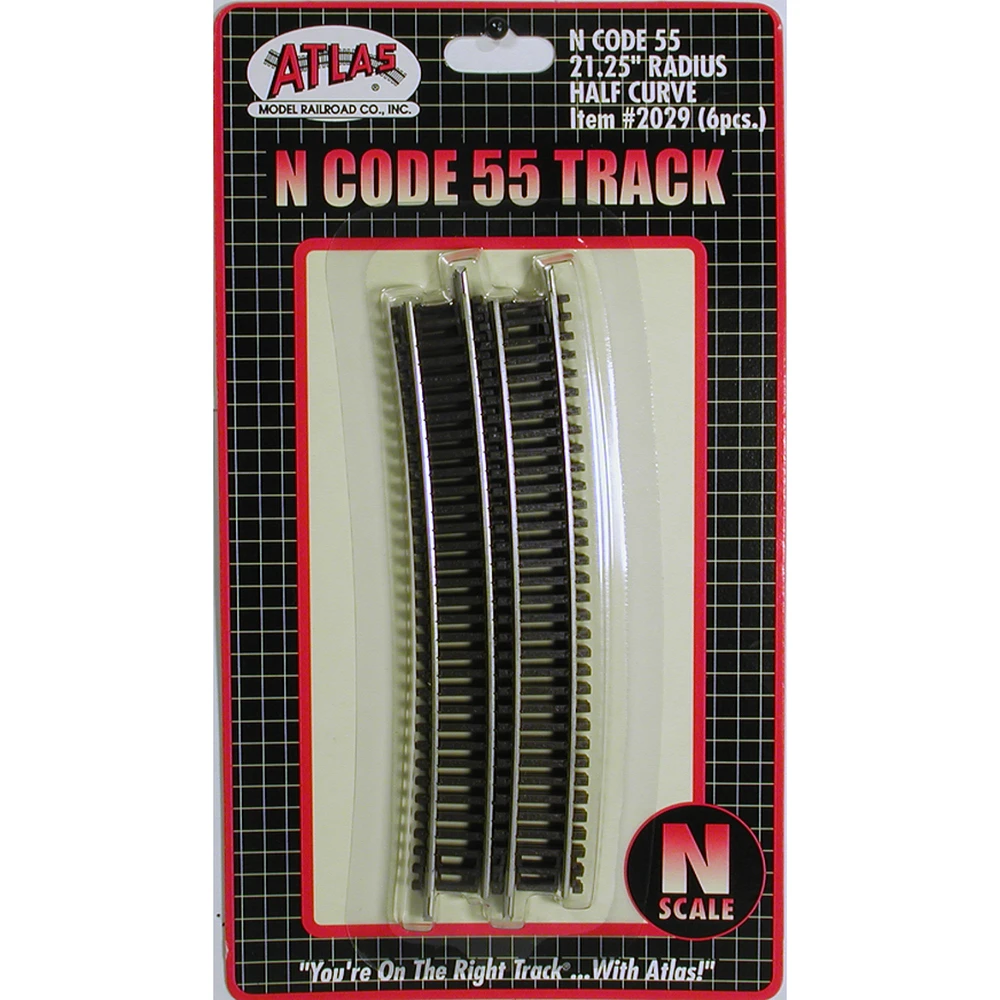 Atlas Code 55 Track W/Nickel-Silver Rail & Brown Ties -- 21-1/4" Radius Curve Half Section Pkg(6)