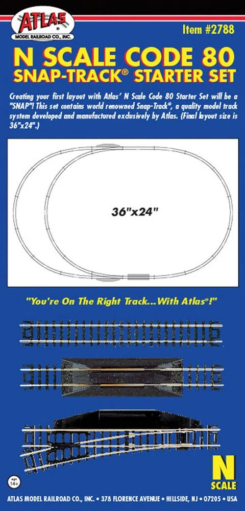Atlas Code 80 Snap Track? Starter Set -- 36 X 24" 91.4 X 61cm Oval W/Siding & Terminal Joiners - 1 Atlas Code 80 Snap Track? Starter Set -- 36 X 24" 91.4 X 61cm Oval W/Siding & Terminal Joiners -
