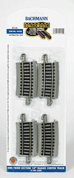 Bachmann Curved Track W/ Nickel Silver Rail & Gray Roadbed - E-Z Track? -- 1/3 18" Radius Pkg(4) -