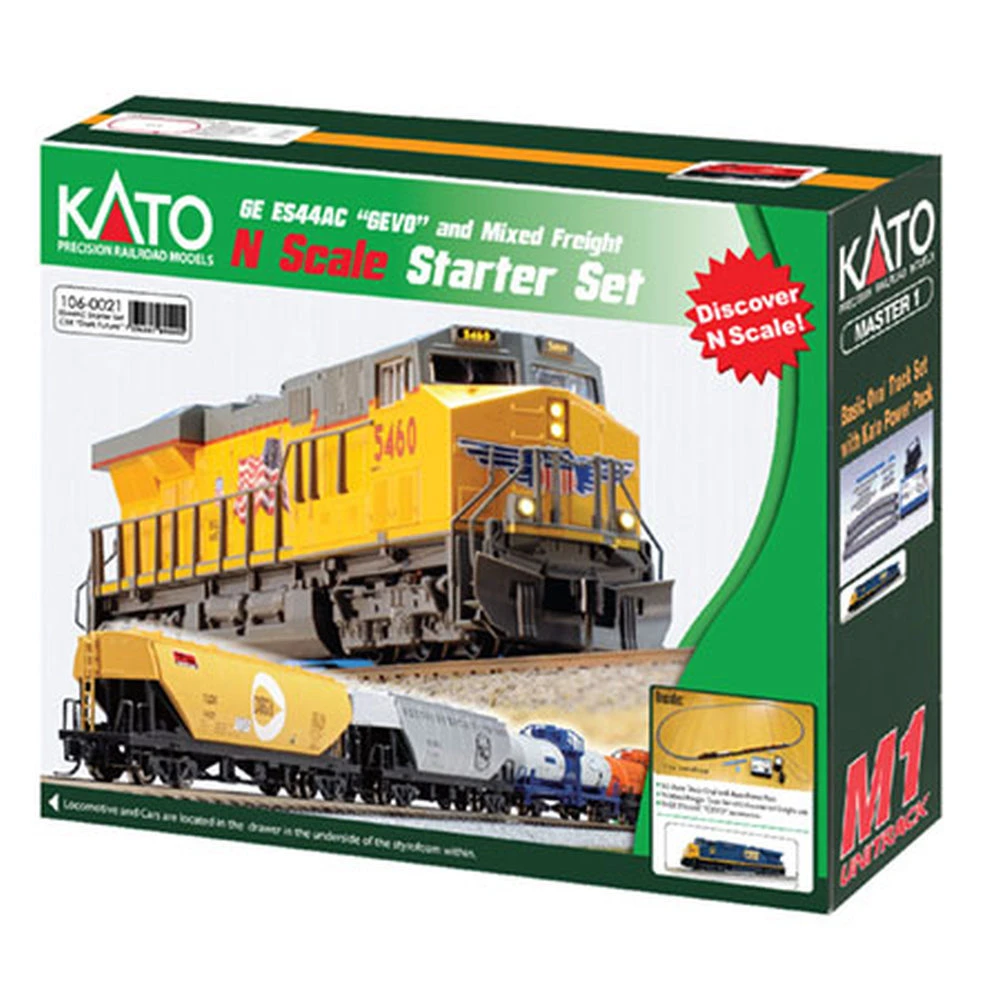 Kato GE ES44AC Gevo Mixed Freight Starter Set -- CSX Loco, 6 Cars, Unitrack M1 Basic 4-1/2 X 2' Ov