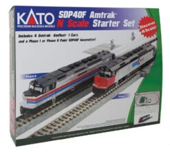 Kato EMD SDP40F Starter Set - Standard DC -- Amtrak (Phase I), 4 Amfleet Cars, Unitrack Oval & Pow