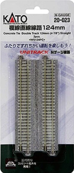 Kato Concrete Tie Double-Track Straight -- 4-7/8" 124mm Pkg(2) - N