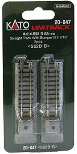 Kato Straight Roadbed Bumper Track Section - Unitrack -- B Style - 2-7/16" 62mm Pkg(2) - N
