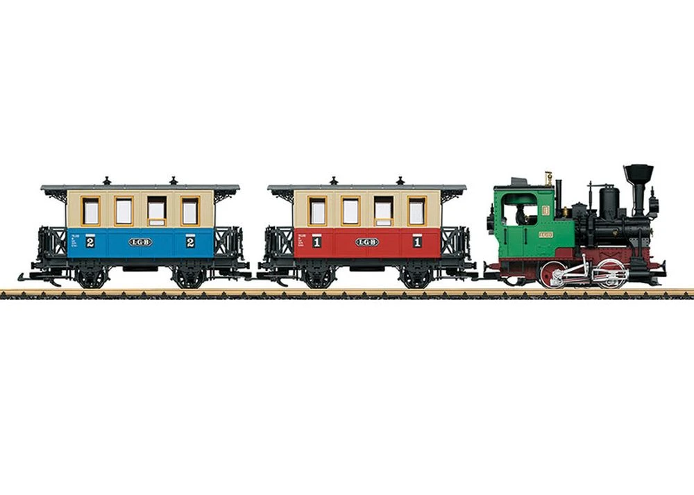 LGB Of America Steam Passenger Train Starter Set - Standard DC -- 0-4-0T, 2 Cars, 50-3/4" 129cm Tr 1 LGB Of America Steam Passenger Train Starter Set - Standard DC -- 0-4-0T, 2 Cars, 50-3/4" 129cm Tr