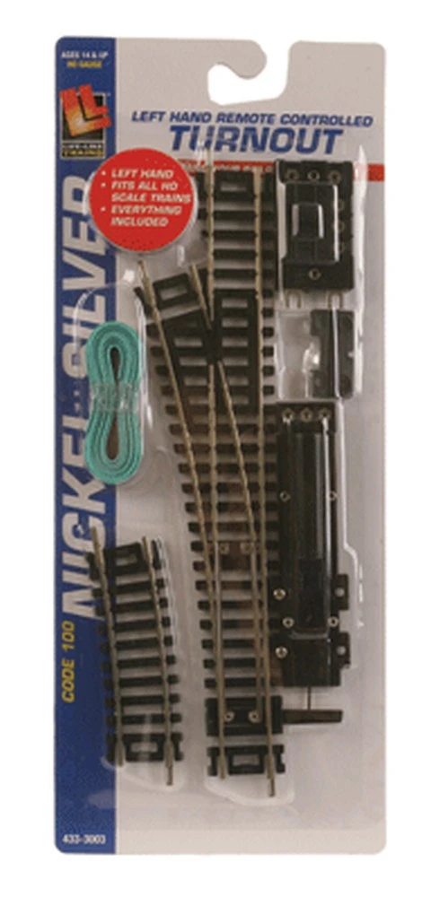 Life-Like Remote Controlled 18" Radius Turnout Code 100 Nickel Silver -- Left Hand - HO 1 Life-Like Remote Controlled 18" Radius Turnout Code 100 Nickel Silver -- Left Hand - HO