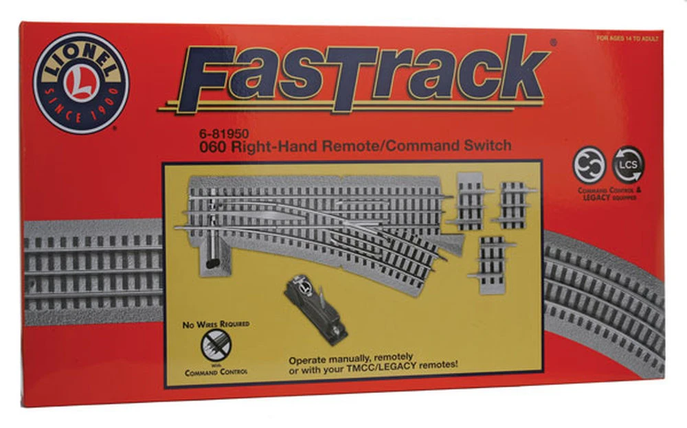Lionel O-60 FasTrack Remote Right-Hand Switch - 6-81950 1 Lionel O-60 FasTrack Remote Right-Hand Switch - 6-81950